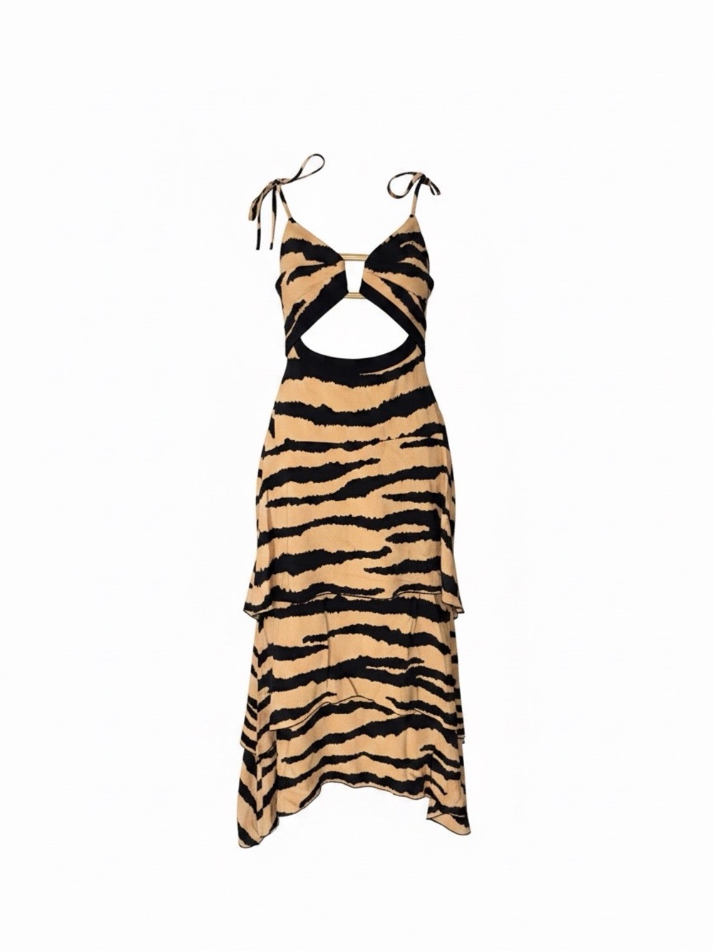 Proenza Schouler Black and Tan Tiger-Print Cutout Maxi Dress